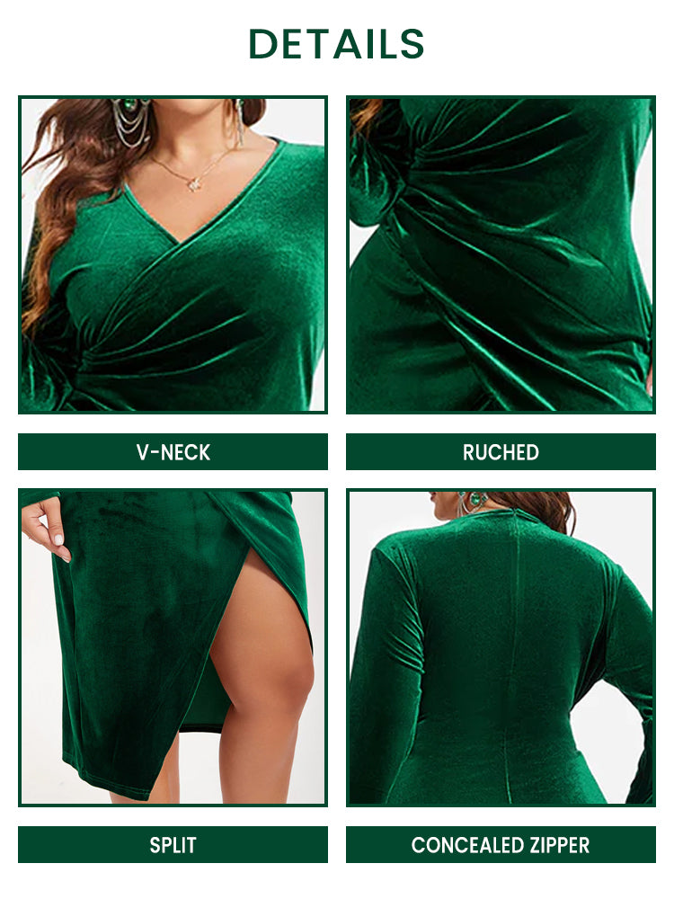 Gerüschtes Midikleid aus Samt mit Seitenschlingen