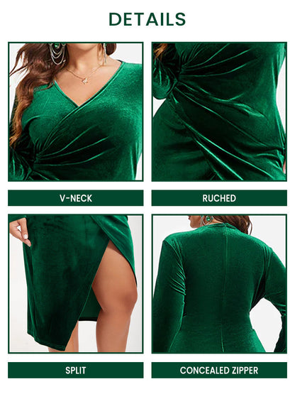 Gerüschtes Midikleid aus Samt mit Seitenschlingen