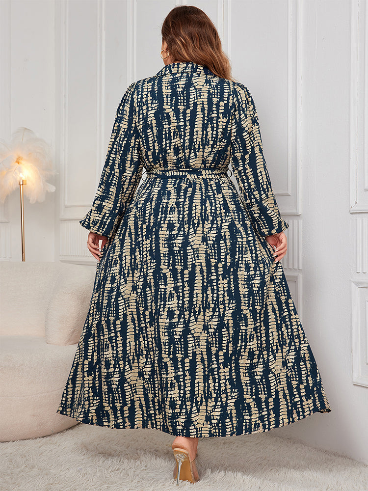 Batikmuster Leinenärmel Hemdkleid