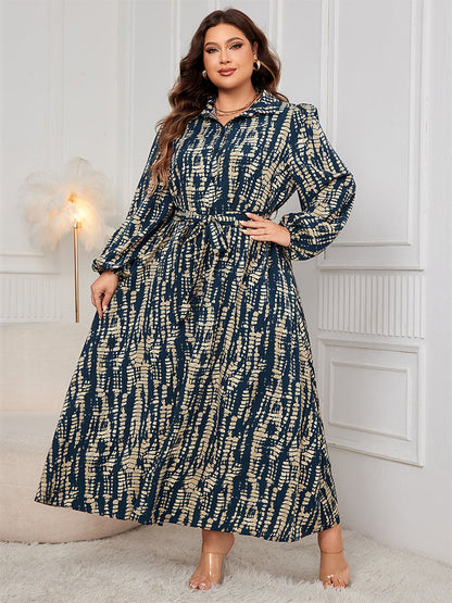 Batikmuster Leinenärmel Hemdkleid