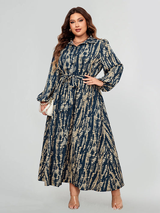 Batikmuster Leinenärmel Hemdkleid