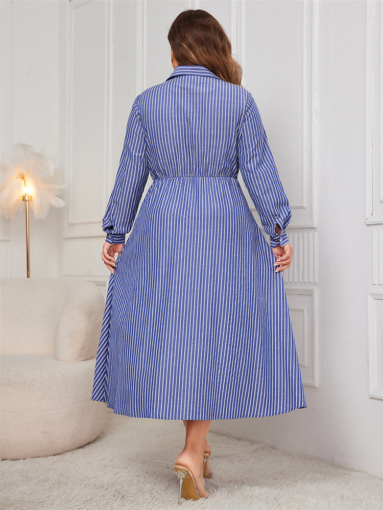 Gestreiftes Print Hemdkleid mit Knotenfront-Detail