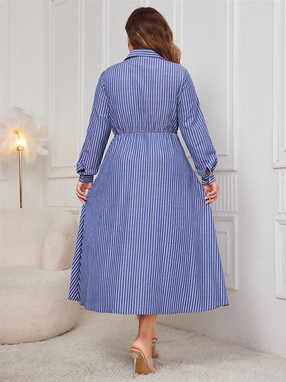 Gestreiftes Print Hemdkleid mit Knotenfront-Detail