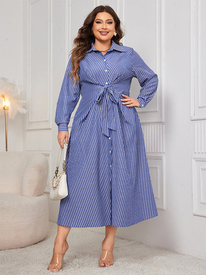 Gestreiftes Print Hemdkleid mit Knotenfront-Detail