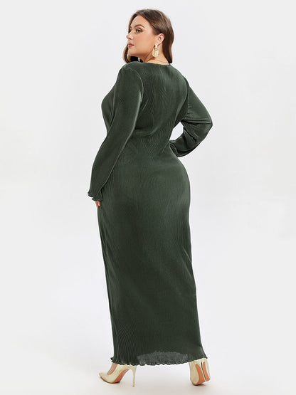 Einfarbiges Maxikleid mit Rundhalsausschnitt
