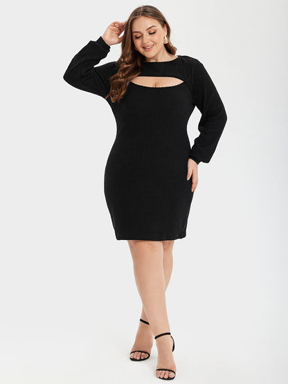 Ausschnitt Front Rippstrick Bodycon Kleid