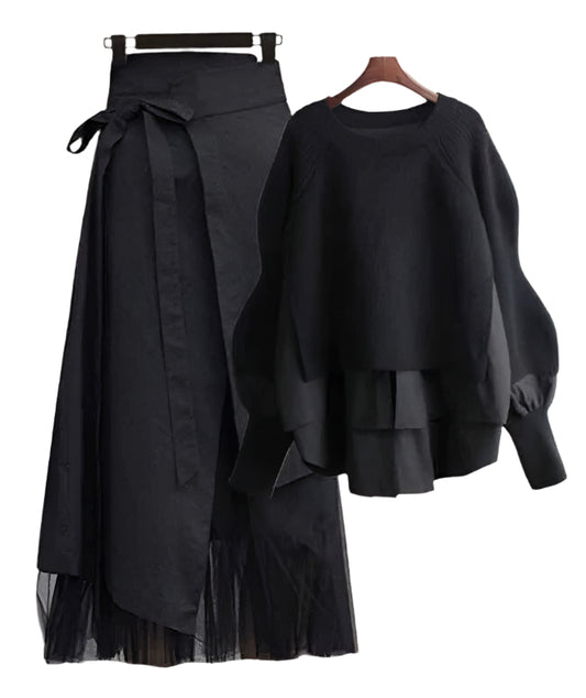 Marta | Svart Sweatshirt & Kjol-Set