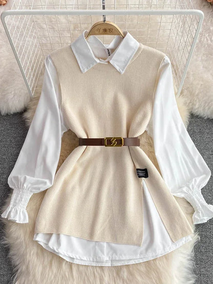 Korea | Tvådelad Stickad Set med Blus