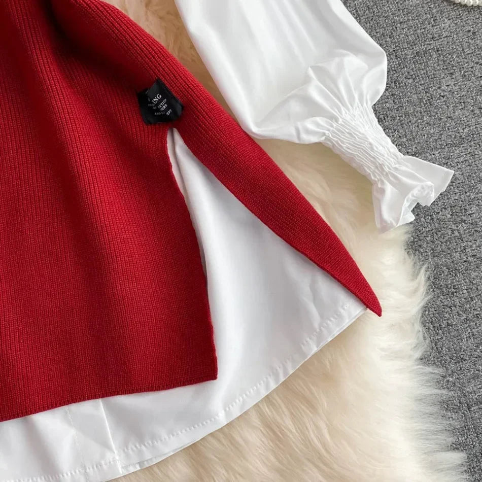 Korea | Tvådelad Stickad Set med Blus