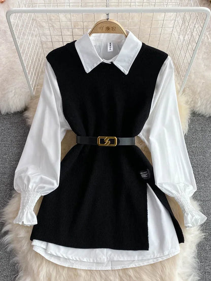 Korea | Tvådelad Stickad Set med Blus