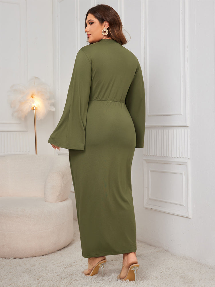 Einfarbiges gerafftes Bodycon-Kleid mit Schlitz