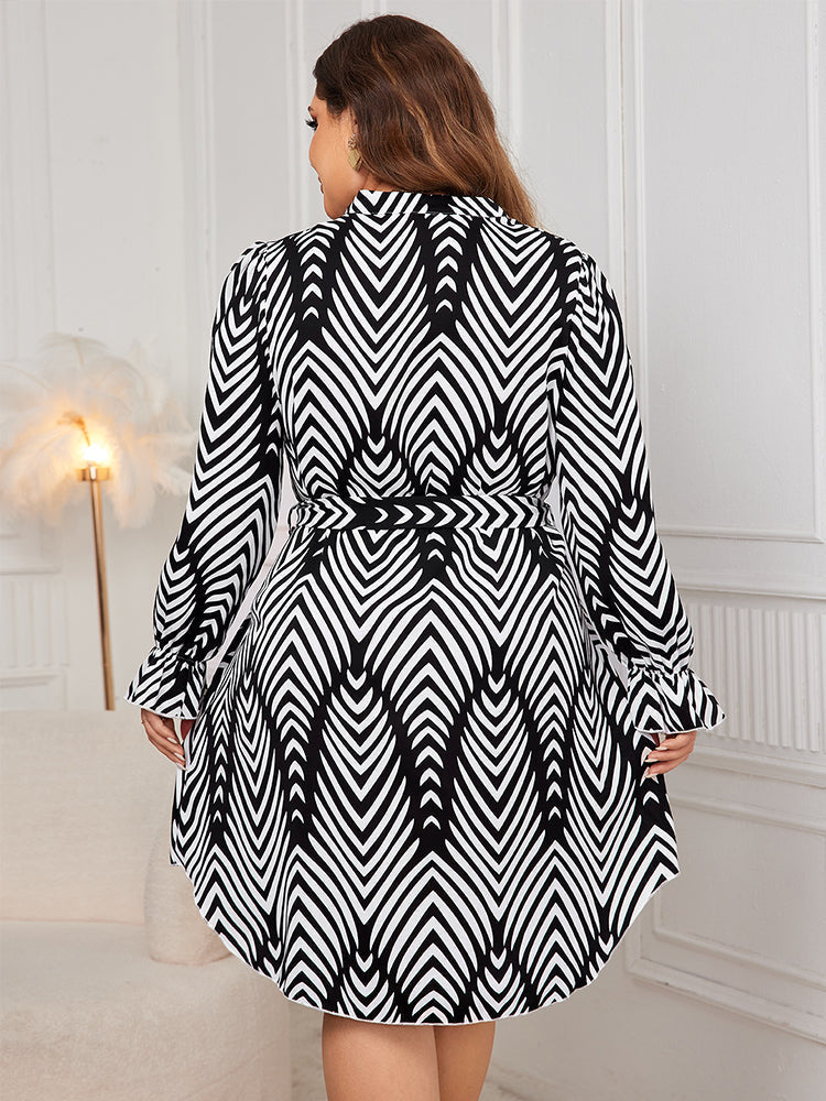 Blumenstreifen Druck Kleid mit Gürtel