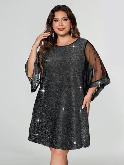 Glitzerkleid mit Mesh-Schlagärmeln