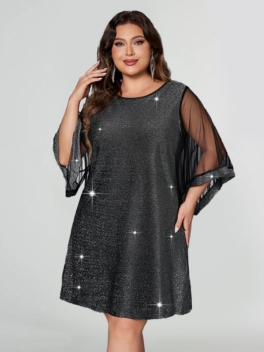 Glitzerkleid mit Mesh-Schlagärmeln