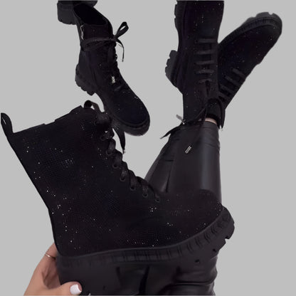 Rihanah | Stövlar med tjock klack och rhinestones