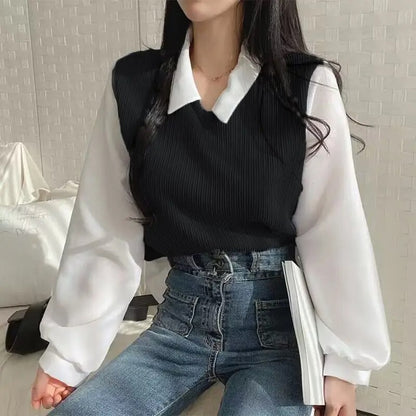 Korea | Tvådelad Stickad Set med Blus