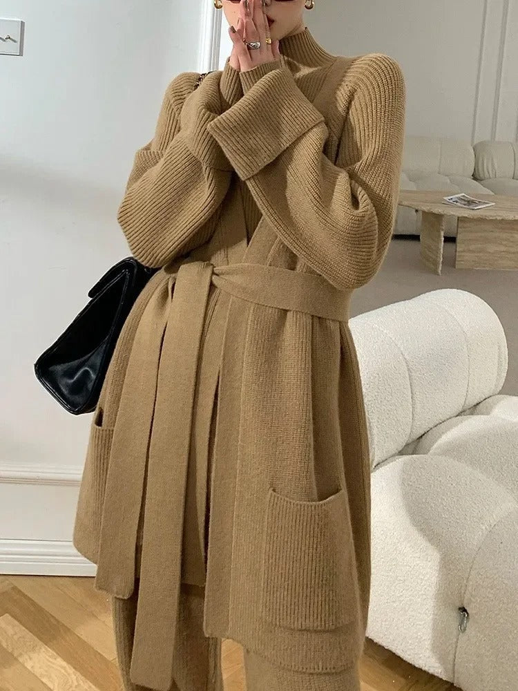Zina | Stickat 3-delat Set med Turtleneck