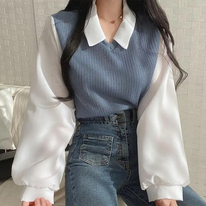 Korea | Tvådelad Stickad Set med Blus