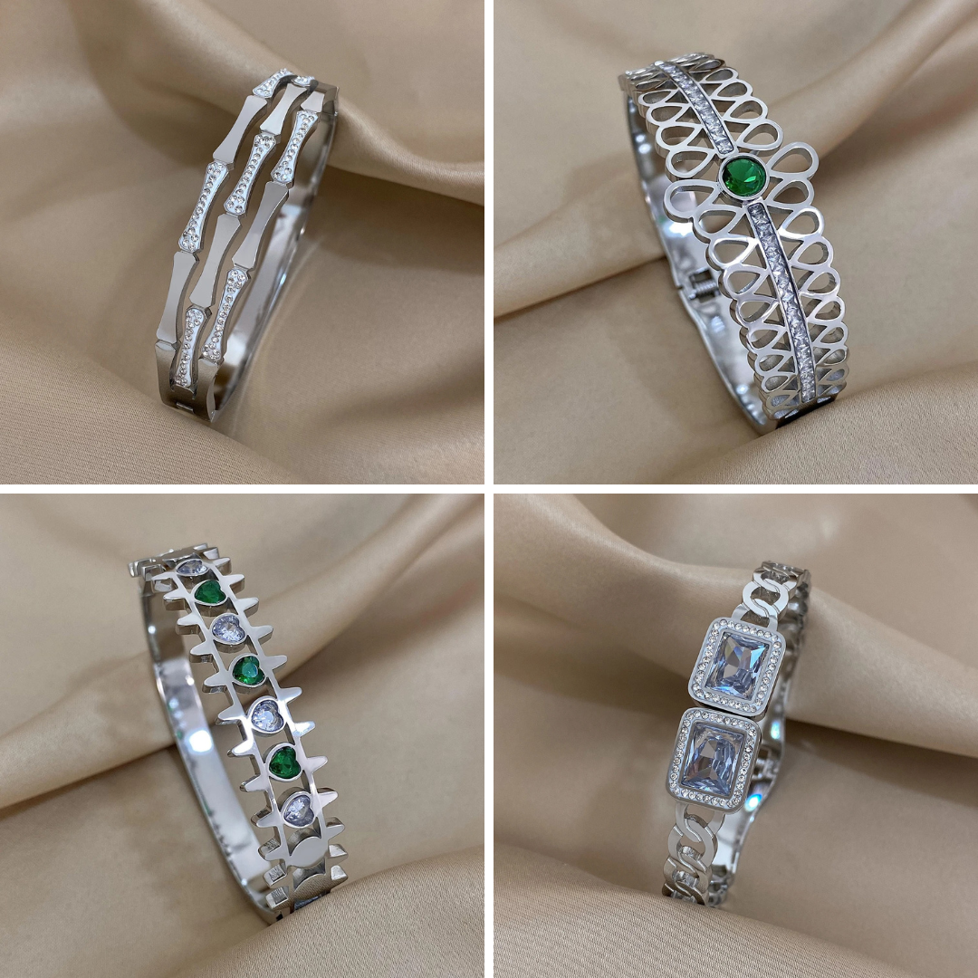 Luxuriöses Manschettenarmband aus Edelstahl | | 4er Set